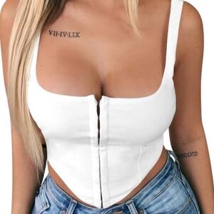 Corset Style Crop Tank Top Single Row Eyehooks White